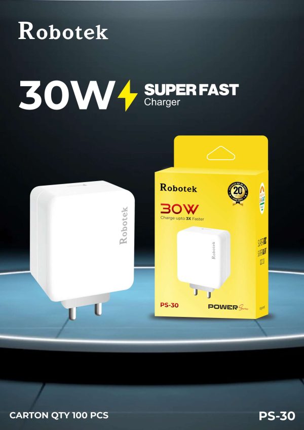 Robotek SC Boot 30W Fast Charging Wall Charger + Type C Cable VOOC Charger