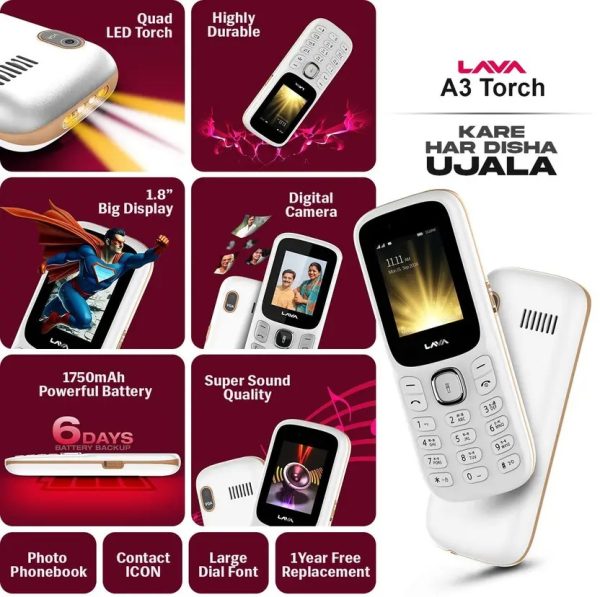 LAVA A3 Torch DS Keypad Phone|1750mAh Big Battery|1.8" Large Display|Quad Strip Torch - Image 2